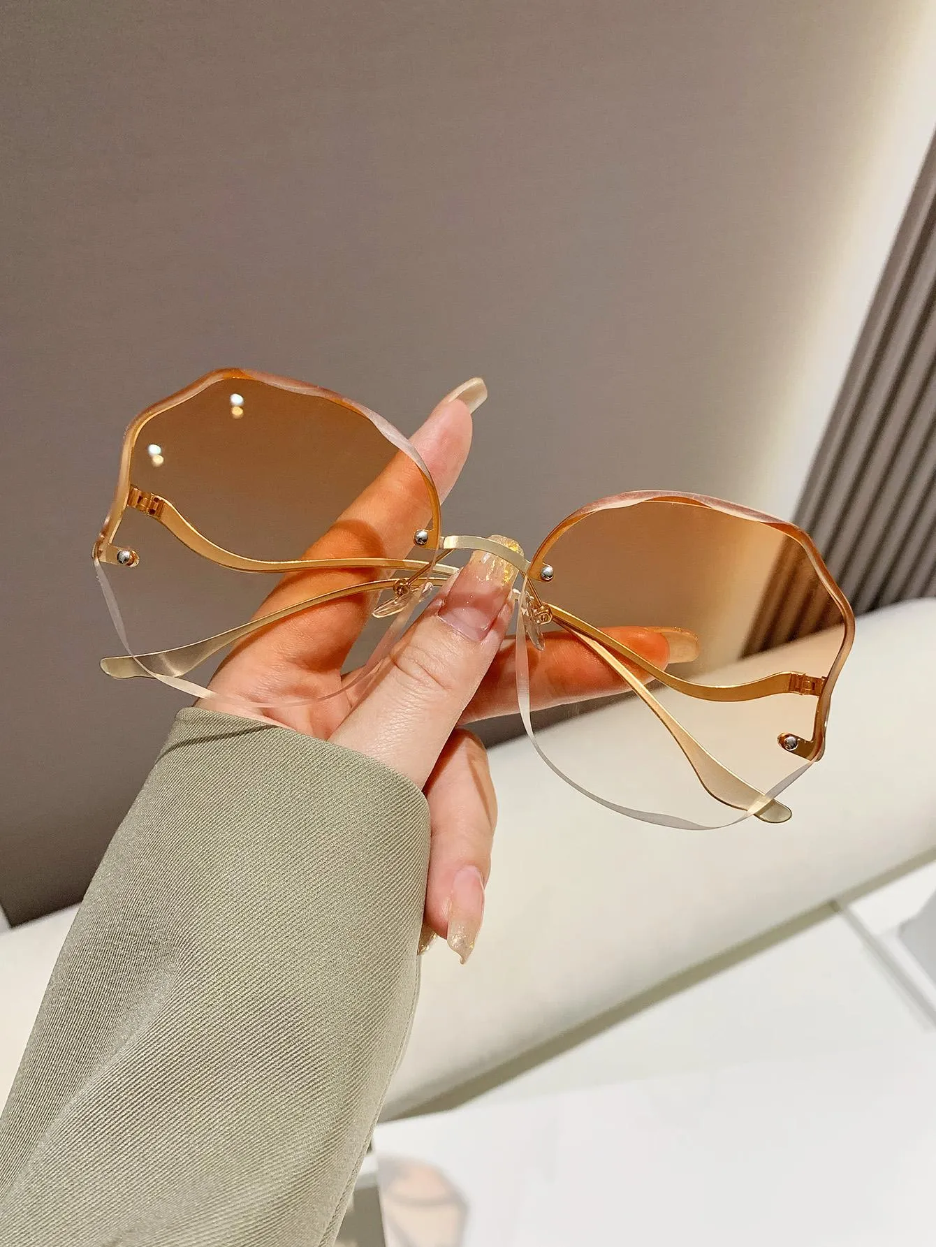 1pair Simple Rimless Fashion Glasses