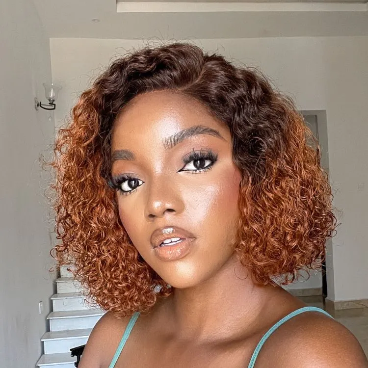 2 for $159.9 | 10 Inches Mix Brown Short Cut Curly Minimalist HD Lace Glueless Side Part Wig   12 Inches Short Loose Wave Minimalist Lace Shoulder Length Wavy Bob Wig with Bangs