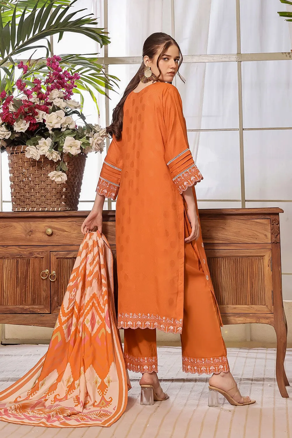 3PC Unstitched Embroidered Jacquard Linen Suit KJE-2284