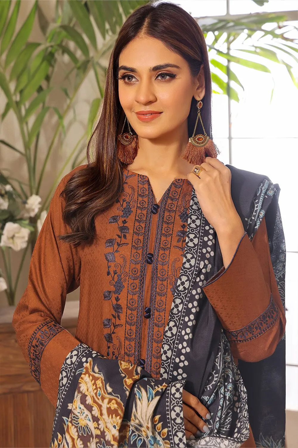 3PC Unstitched Embroidered Jacquard Linen Suit KJE-2285