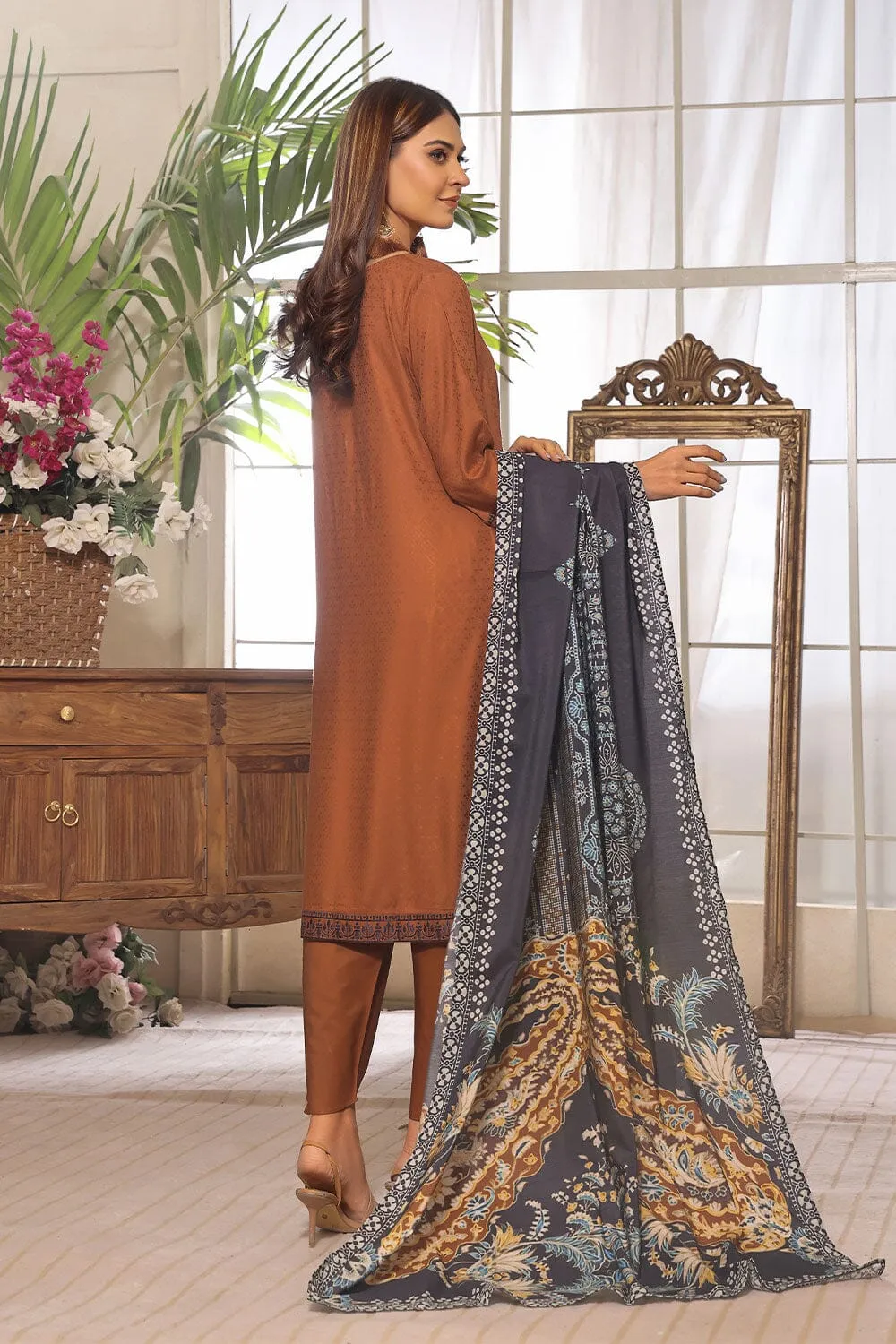3PC Unstitched Embroidered Jacquard Linen Suit KJE-2285