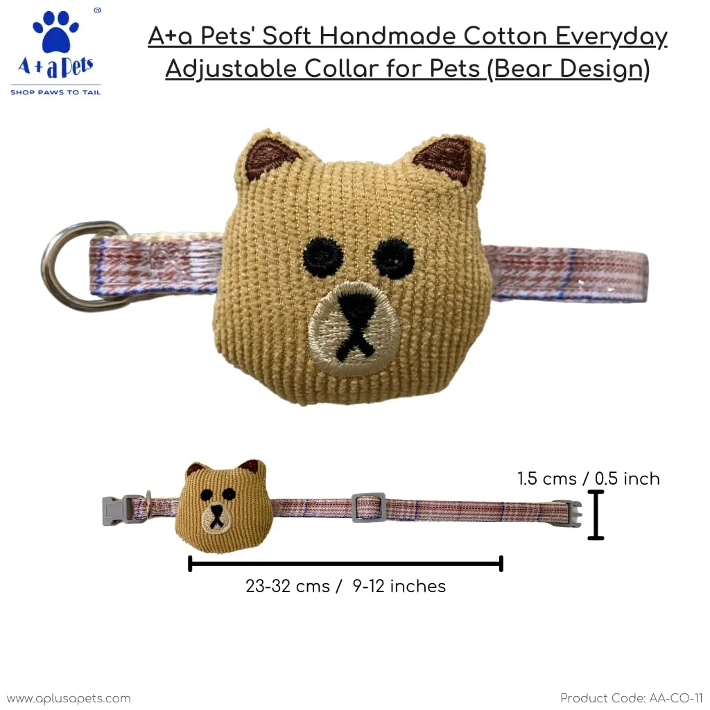 A a Pets' Bear Design Soft Handmade Adjustable Cat Collar - Brown