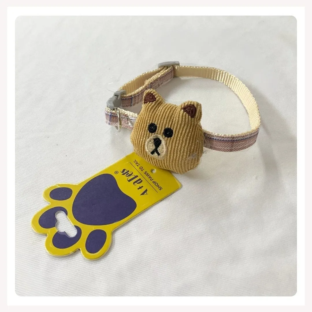 A a Pets' Bear Design Soft Handmade Adjustable Cat Collar - Brown