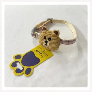 A a Pets' Bear Design Soft Handmade Adjustable Cat Collar - Brown