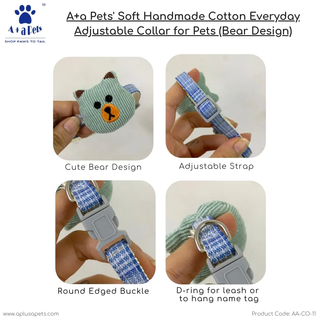 A a Pets' Bear Design Soft Handmade Adjustable Cat Collar - Brown