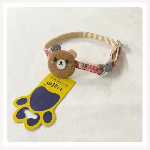 A a Pets' Teddy Design Soft Handmade Cotton Everyday Adjustable Cat Collar - Brown