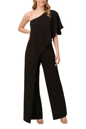 Adrianna Papell Asymmetrical One Shoulder Cape Sleeve Stretch Crepe Solid Jumpsuit