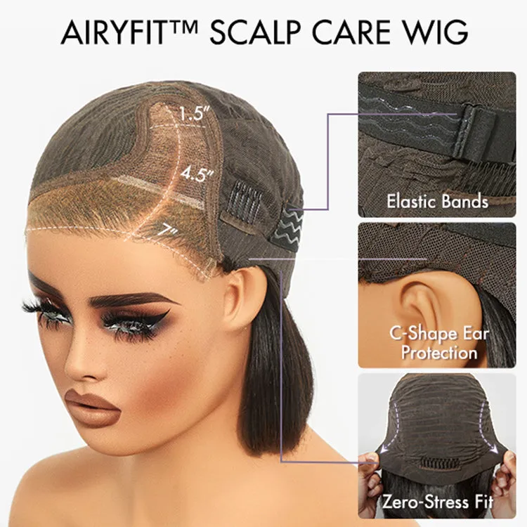 AiryFit Scalp Care Wigs | Silky Blunt Cut Bob Snugfit Glueless Minimalist HD Lace Short Wig Pre-Cut Lace