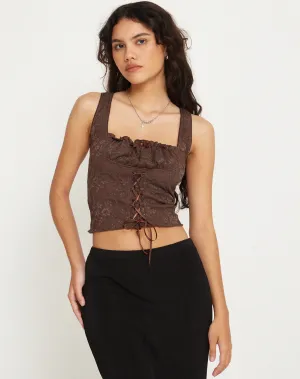 Asahi Crop Top in Lace Chestnut Brown
