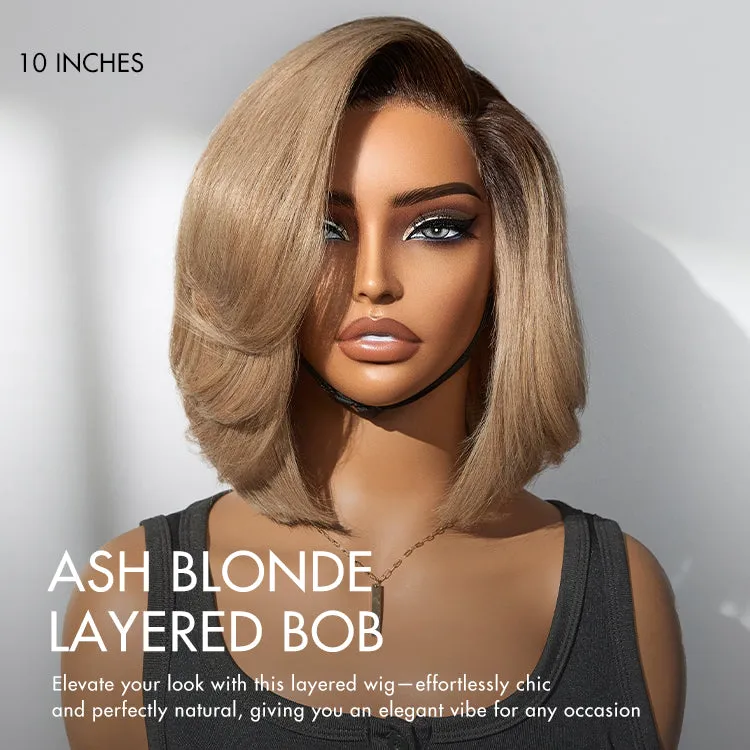 Ash Blonde Layered Bob Human Hair Wig Glueless Minimalist HD Lace Short Blonde Wig Pre-Cut Lace - US ONLY