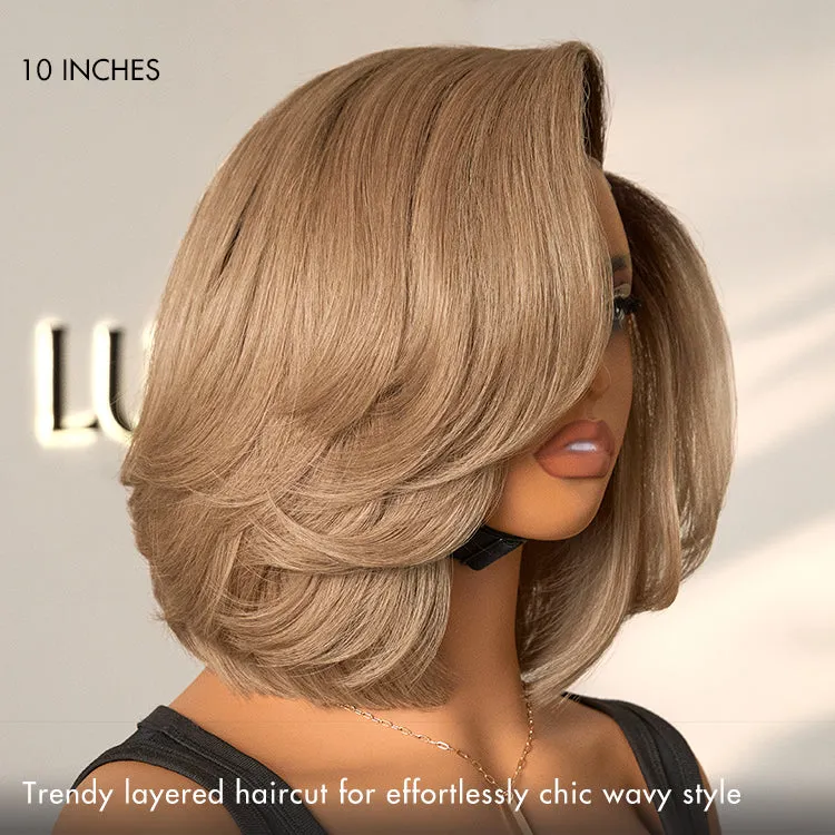 Ash Blonde Layered Bob Human Hair Wig Glueless Minimalist HD Lace Short Blonde Wig Pre-Cut Lace - US ONLY