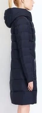 Asymmetric Zip Puffer Down Coat in Deep Blue