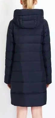 Asymmetric Zip Puffer Down Coat in Deep Blue