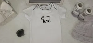 Baby Boy Onesie, Bear Design Onesie,  White Onesie, 6 month Baby Boy Onesie, Baby Bodysuit, Babyshower Gift, Gift Ideas, Trendy Bodysuit