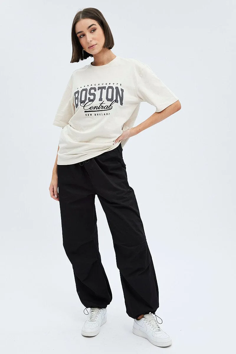 Beige Graphic Tee Short Sleeve  Oversized