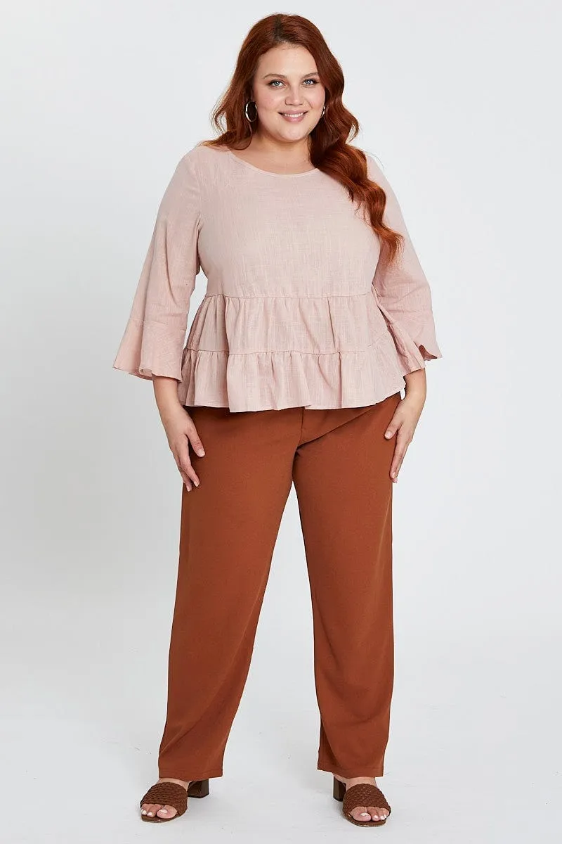 Beige Shell Top Hunter Long Sleeve Linen Blend Tie