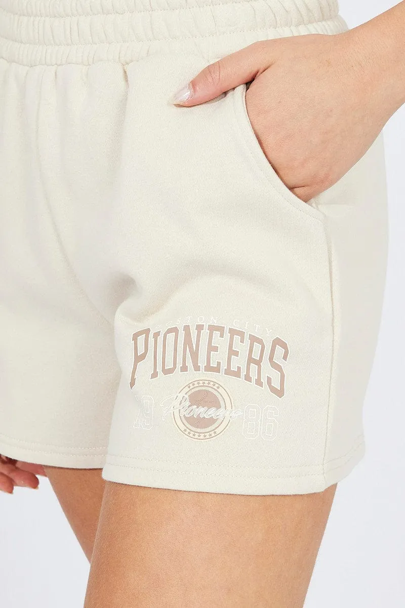 Beige Track Shorts High Rise