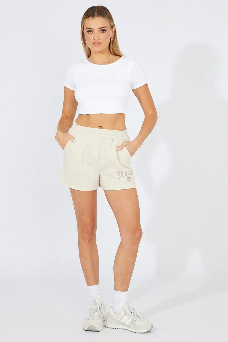 Beige Track Shorts High Rise