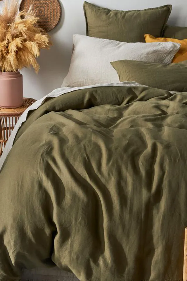 Belgian Washed Linen Olive Euro Pillowcase