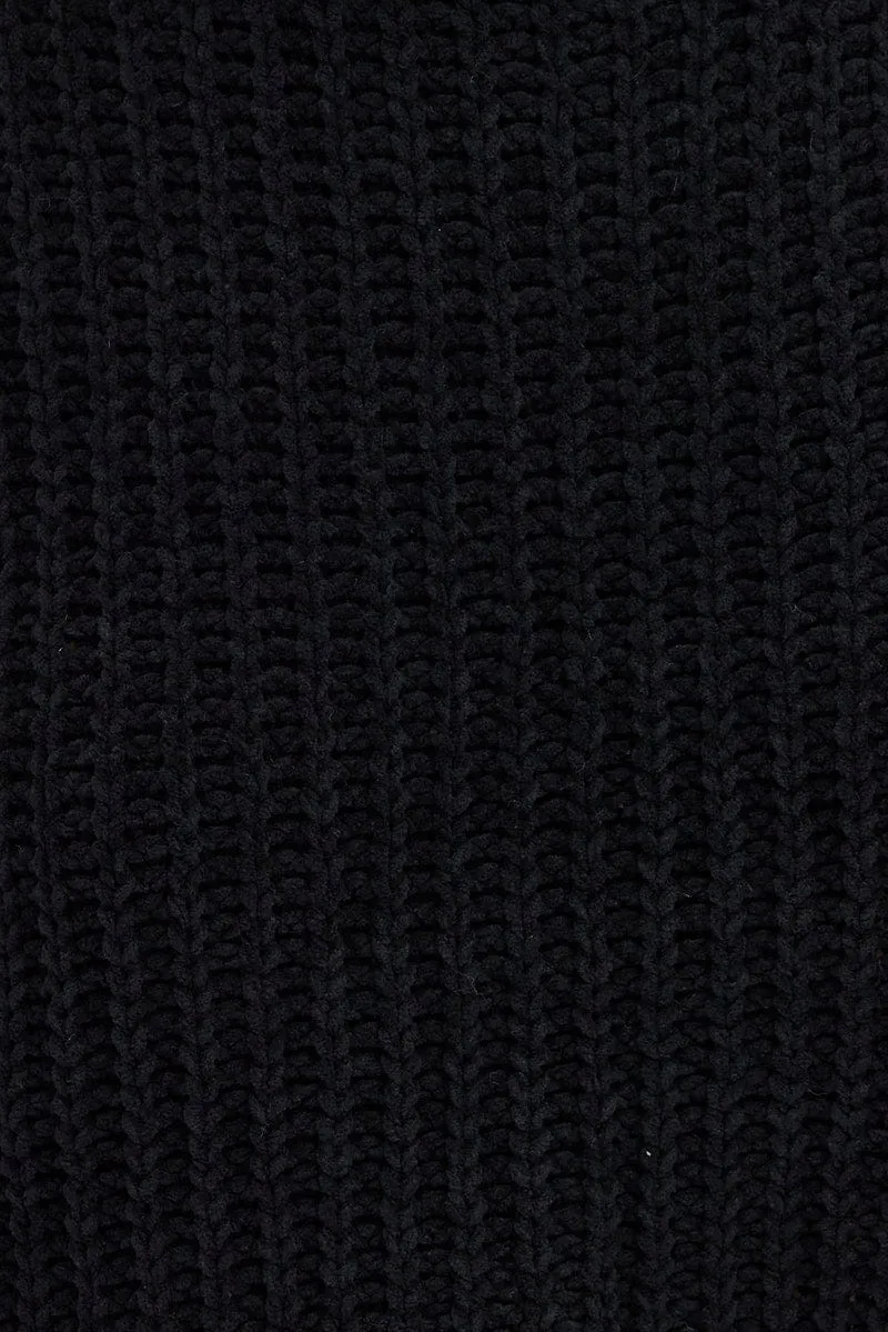 Black Knit Jumper Turtle Neck Chenille