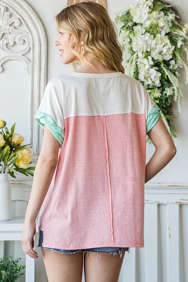 Blush Color Block Top