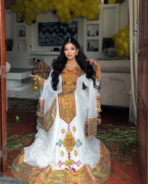 Breathtaking Traditional Ethiopian Dress With Intricate And Colorful Detailing For Special Occasions