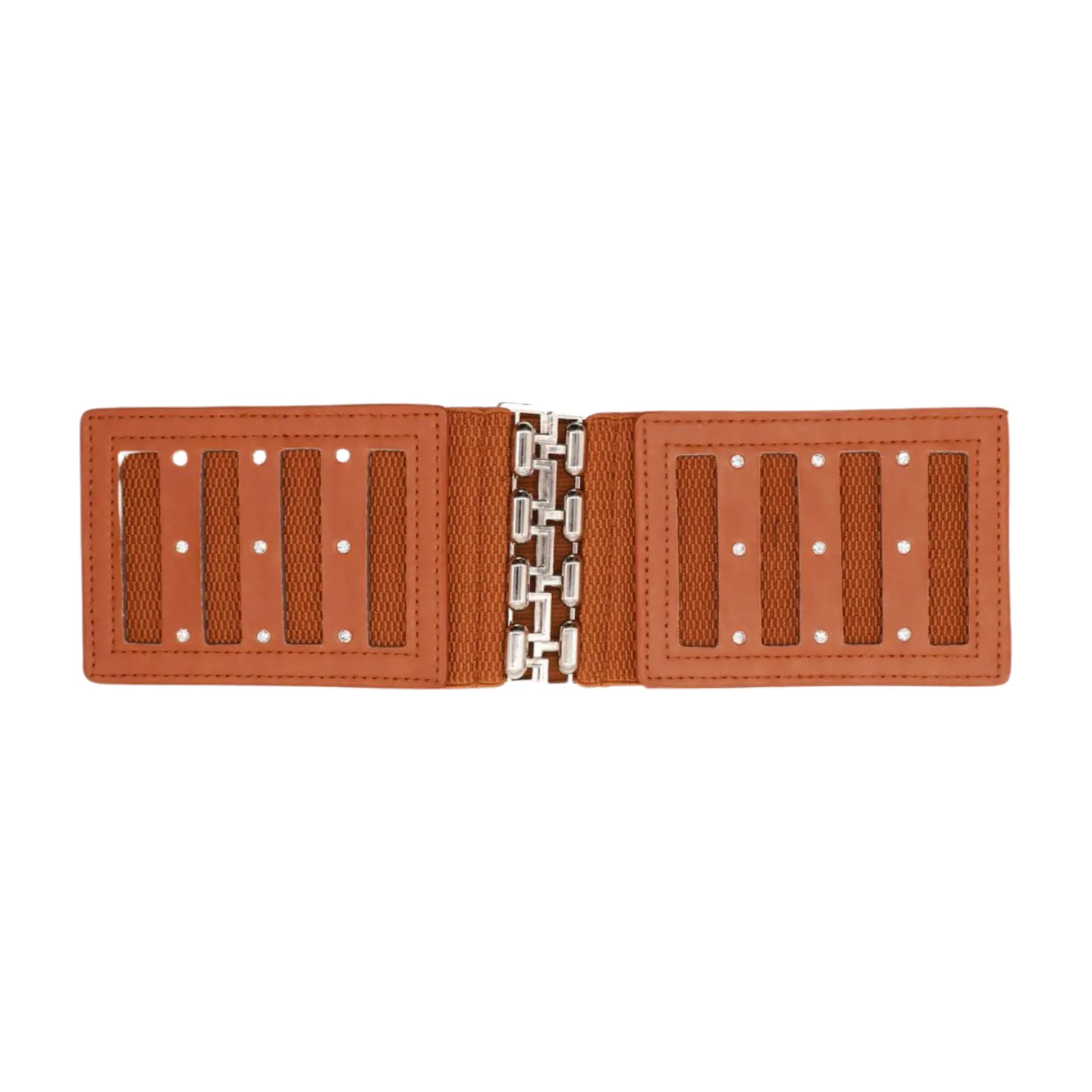 Brown Elastic Band Wide Belt Silver Metal Buckle Fit Size S M