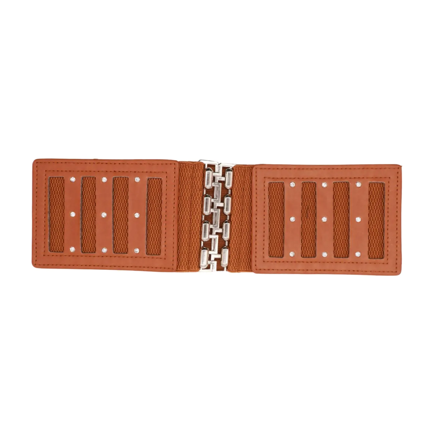 Brown Elastic Band Wide Belt Silver Metal Buckle Fit Size S M