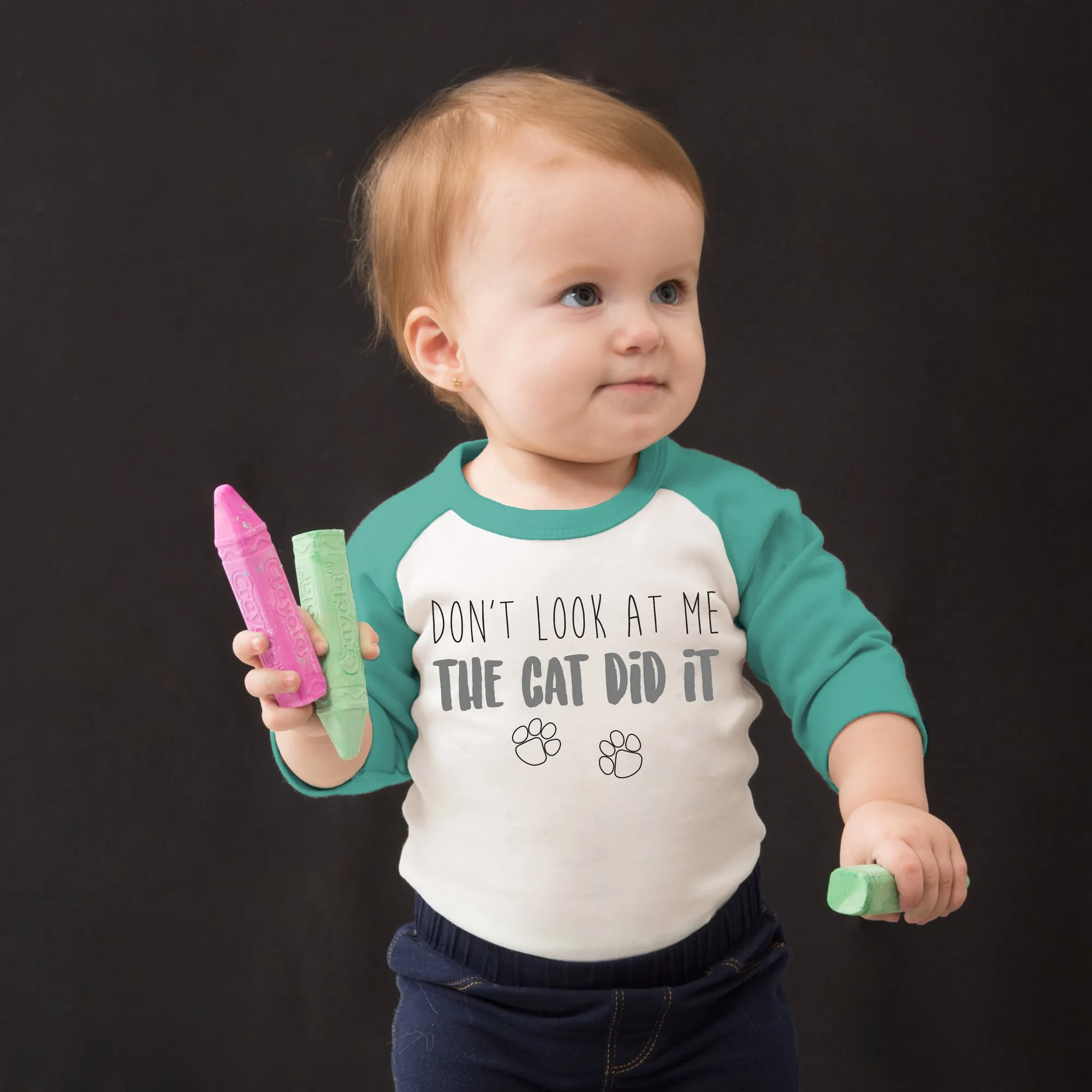 Cat Did It 3/4 Length Teal Sleeve Onesie