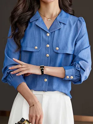 Chic Blue Button-Up Blouse 