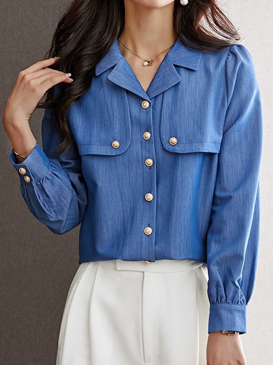 Chic Blue Button-Up Blouse 
