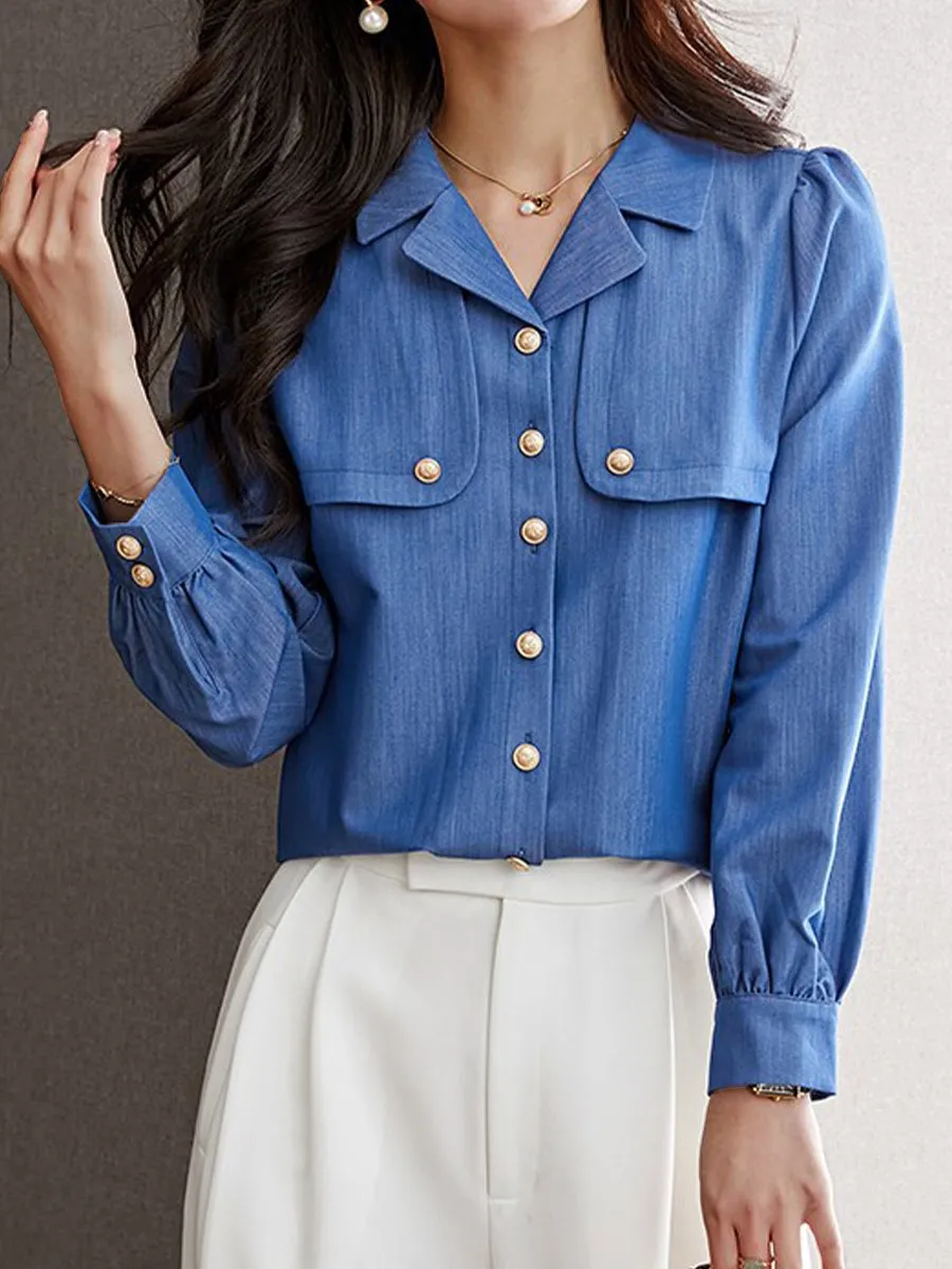 Chic Blue Button-Up Blouse 