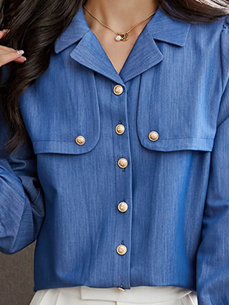 Chic Blue Button-Up Blouse 