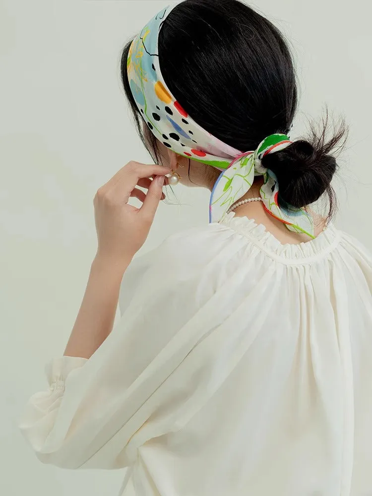 Chowxiaodou Swan Lake Series Twill Silk Square Scarf-White