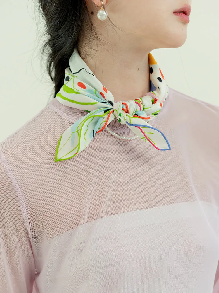 Chowxiaodou Swan Lake Series Twill Silk Square Scarf-White