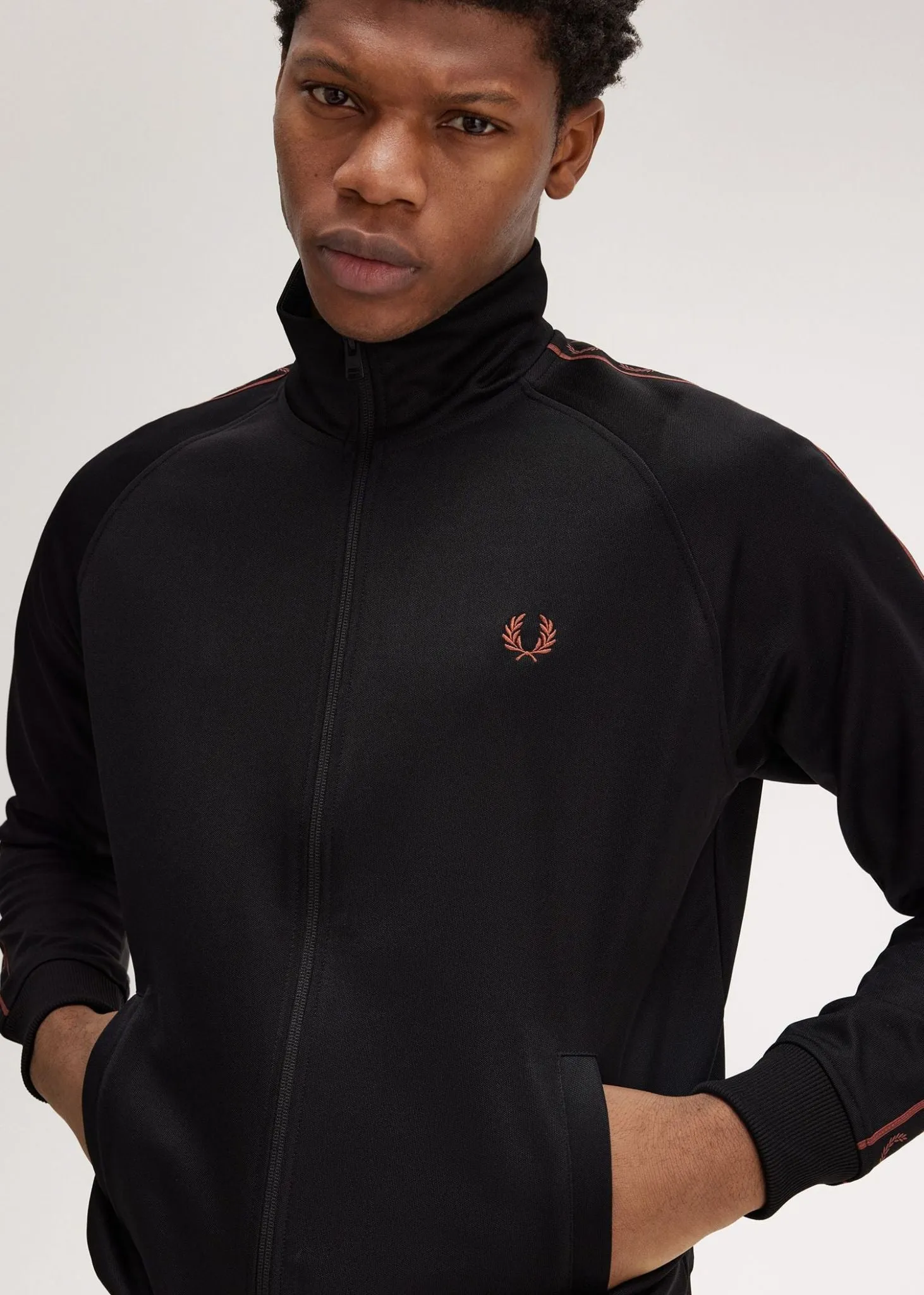 Contrast tape track jacket - black whisky brown