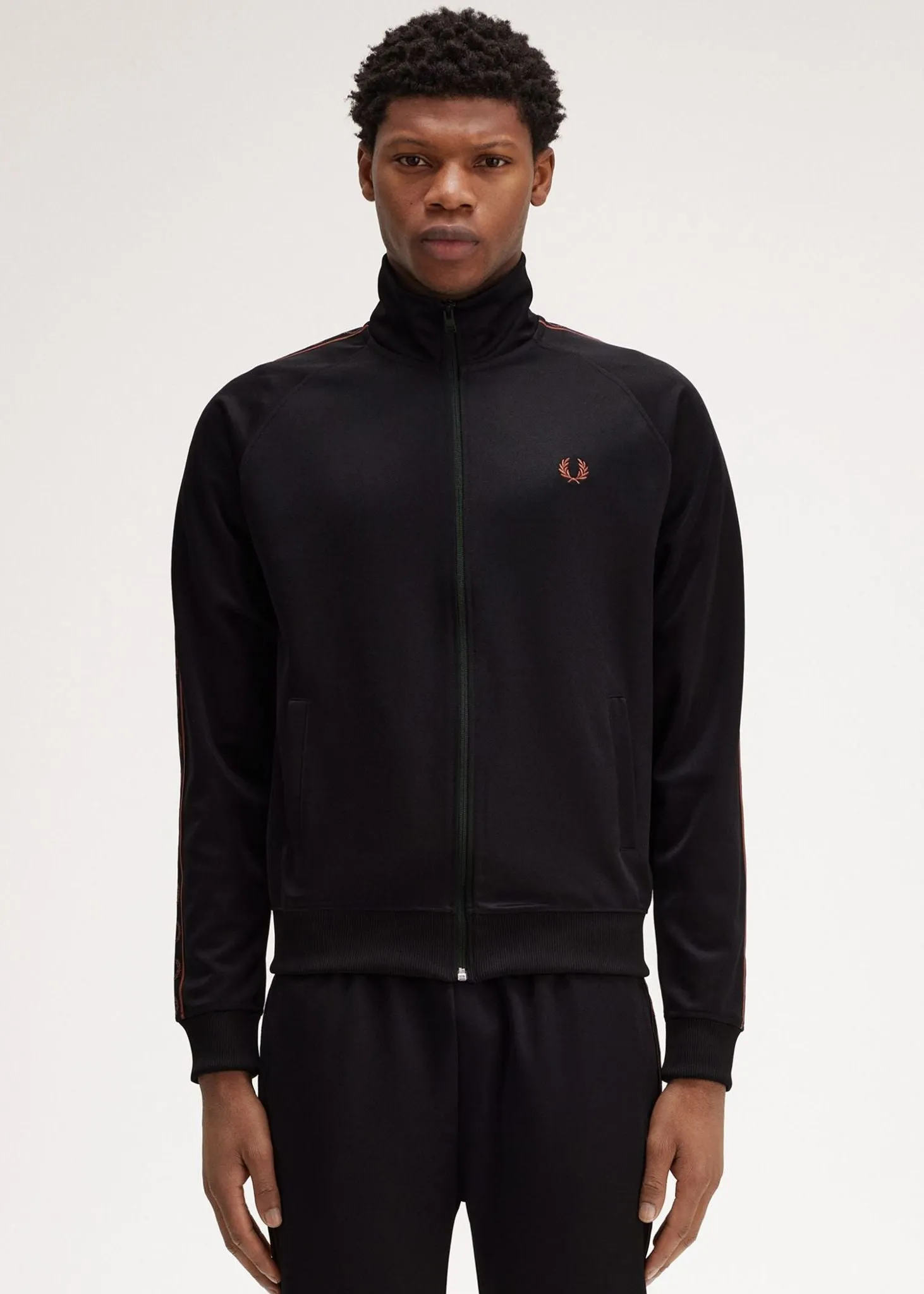 Contrast tape track jacket - black whisky brown