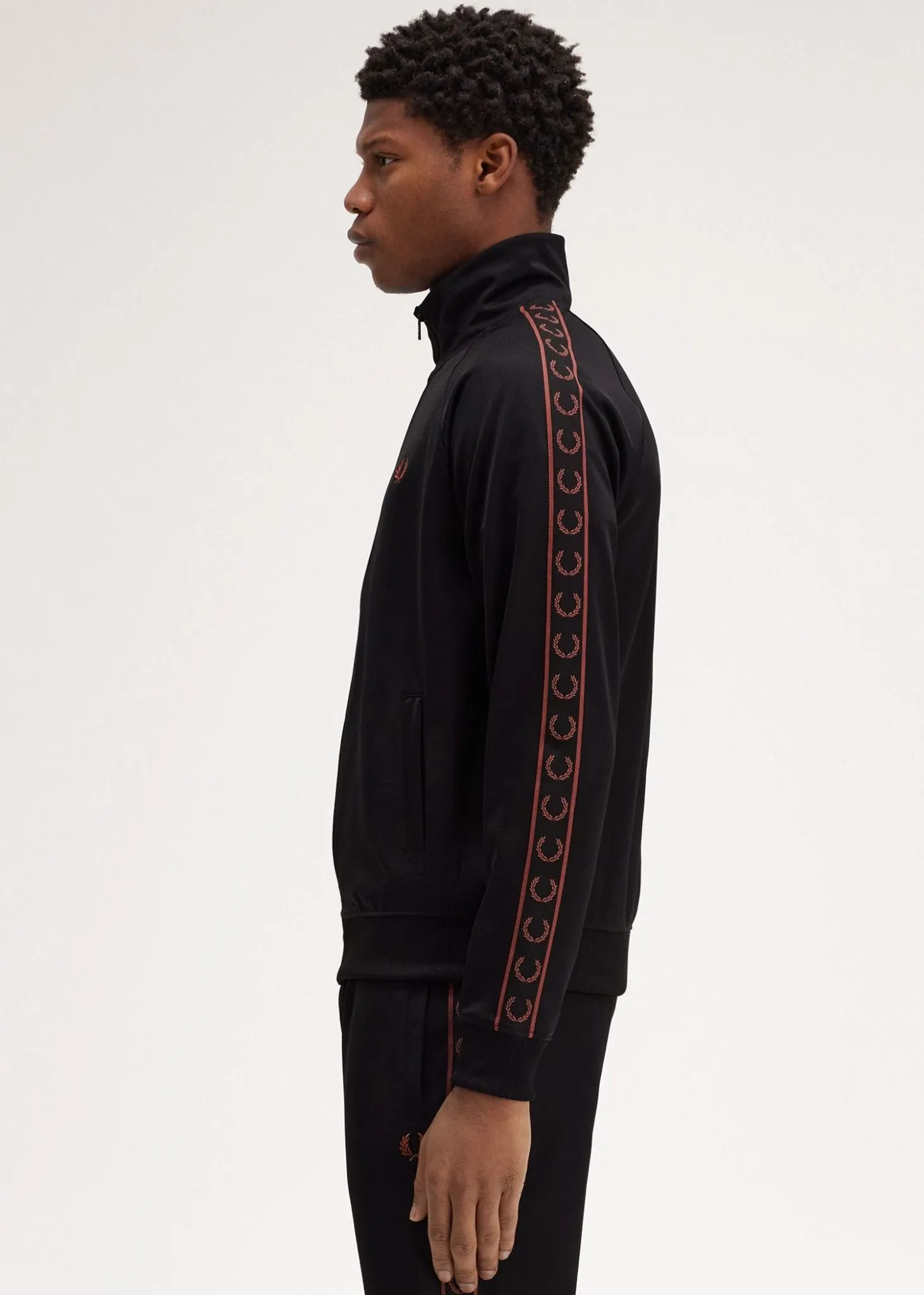 Contrast tape track jacket - black whisky brown