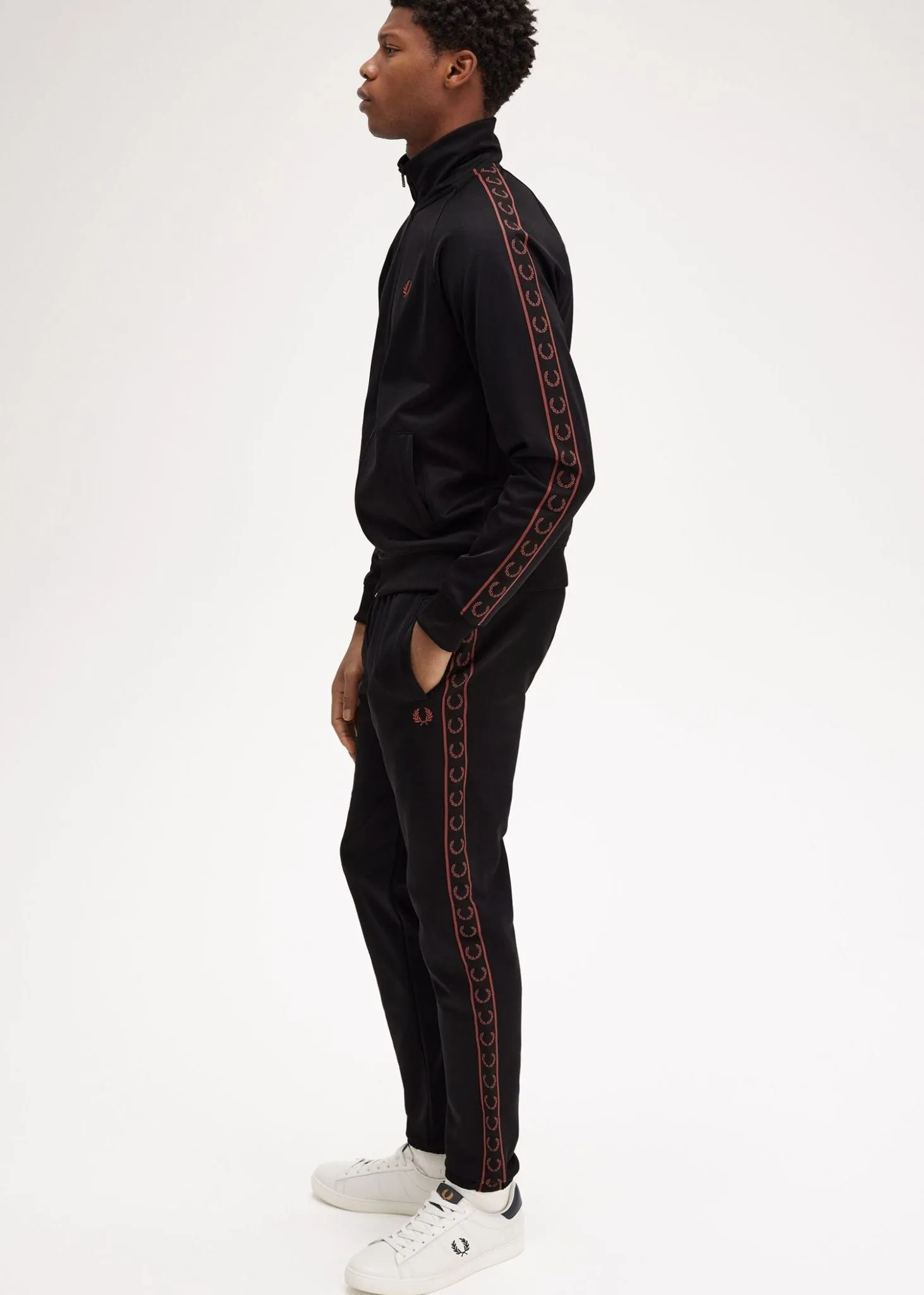 Contrast tape track jacket - black whisky brown