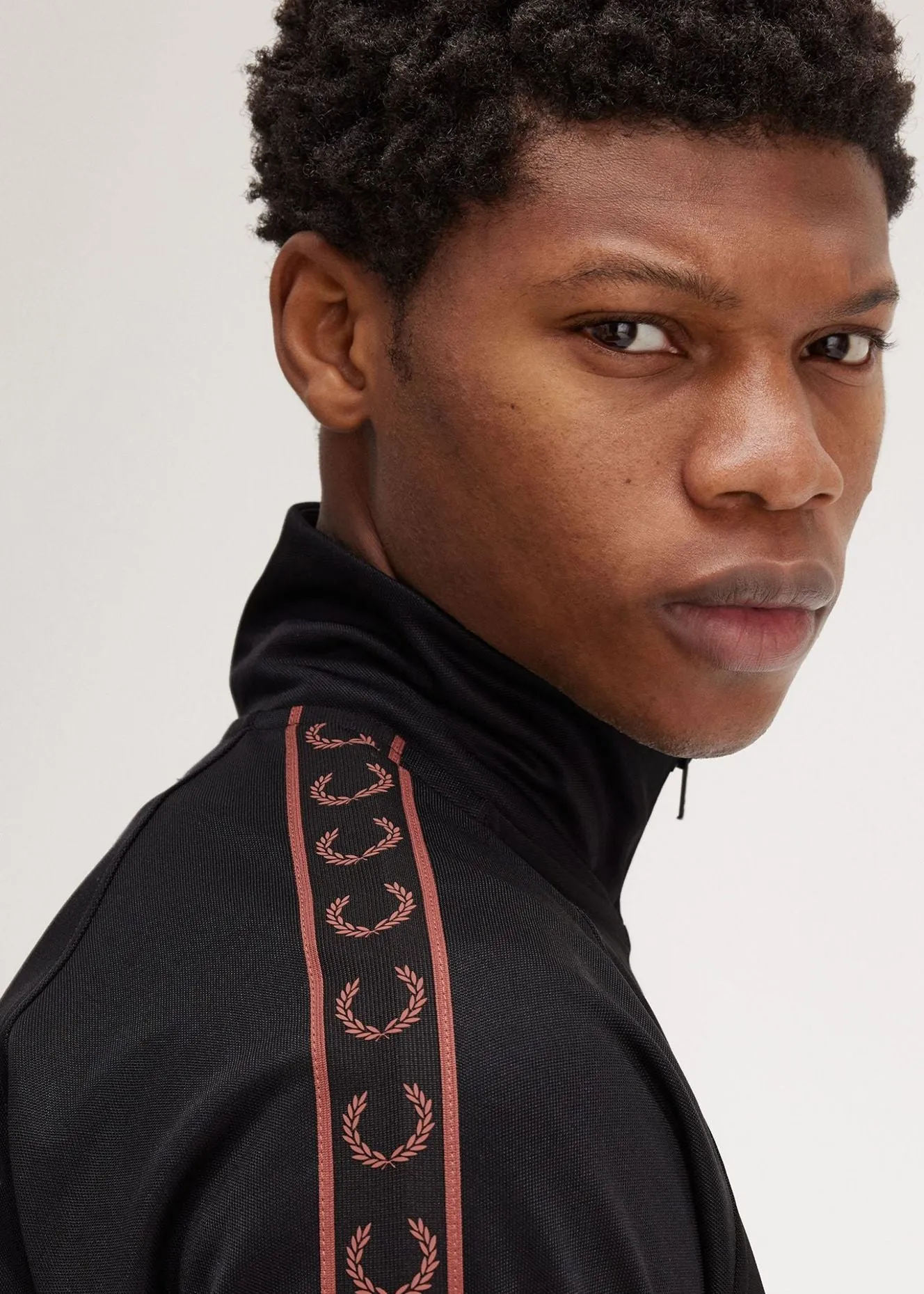 Contrast tape track jacket - black whisky brown