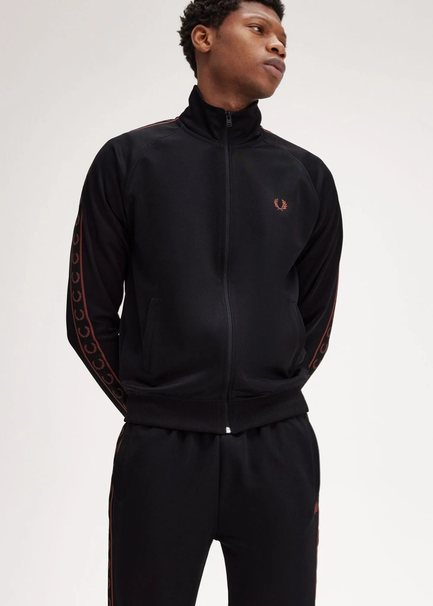 Contrast tape track jacket - black whisky brown