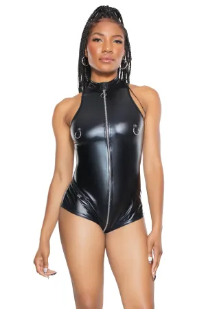 Coquette Wet Look Zipper Bodysuit