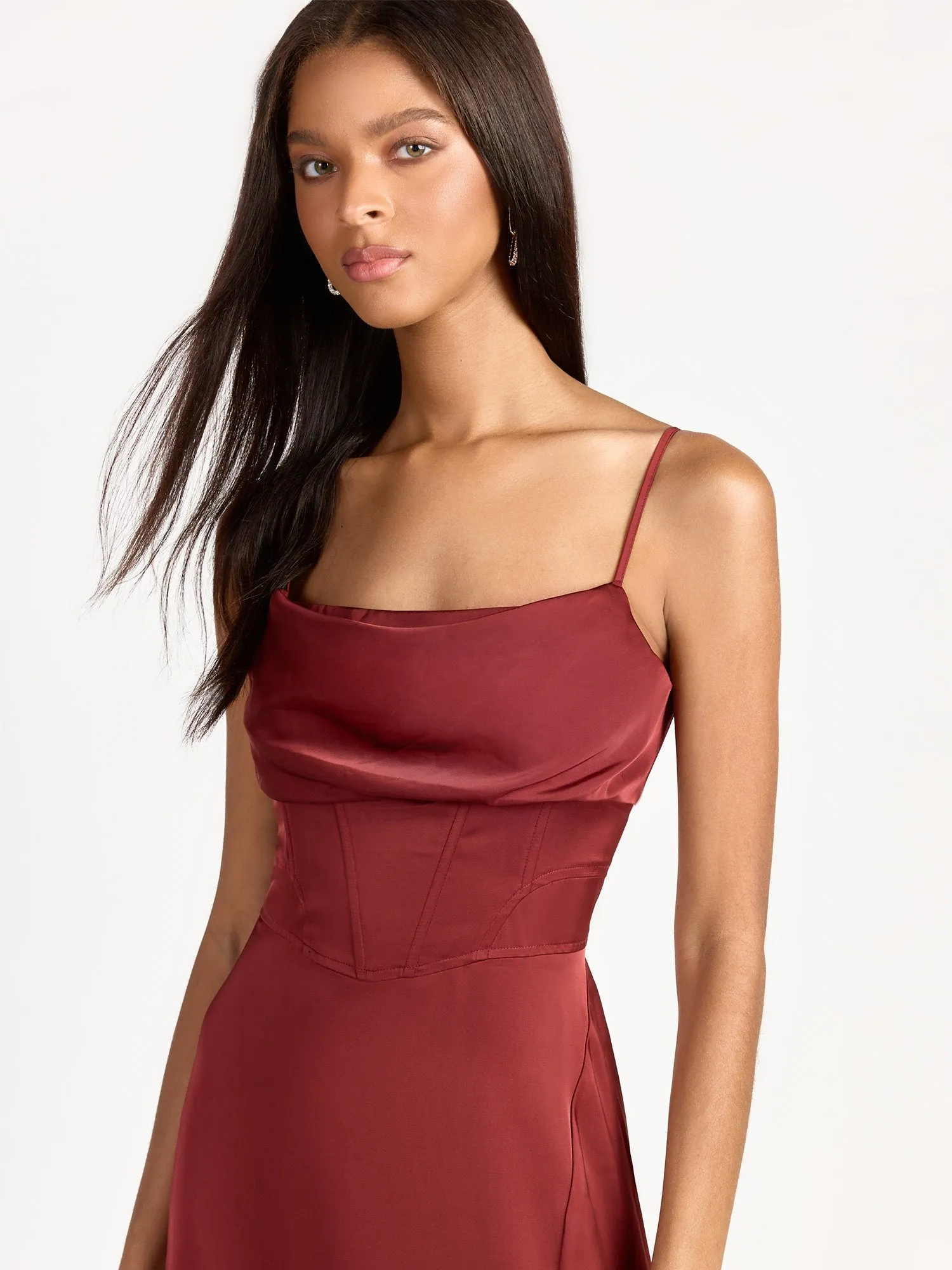Corset Cowl Neck Satin Slip Dress - Dress Forum