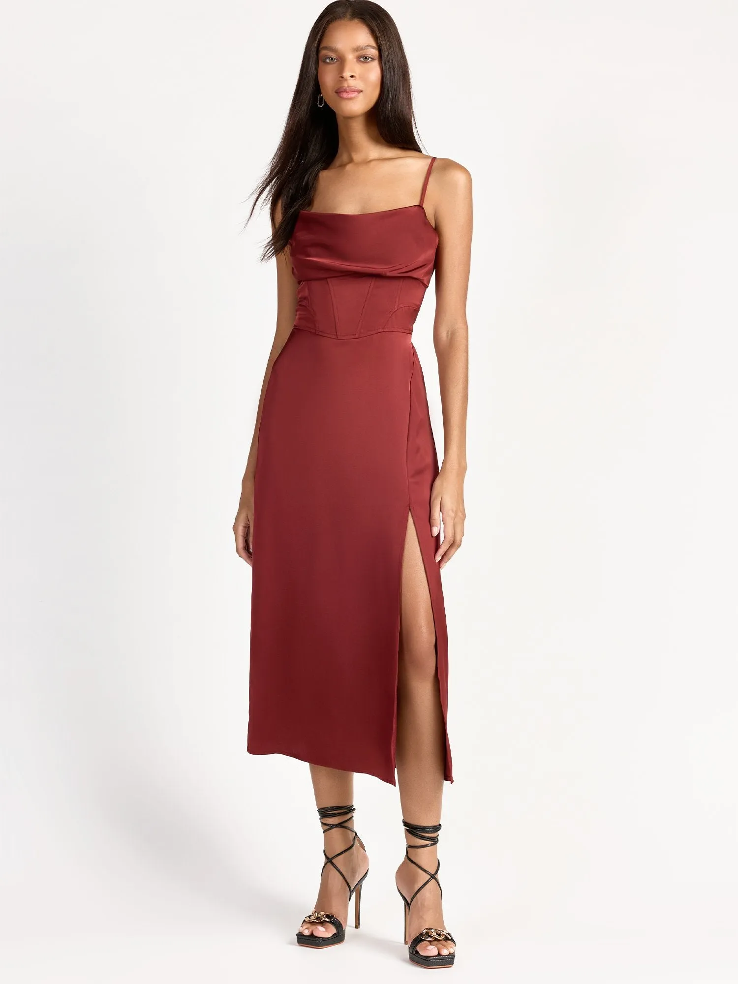 Corset Cowl Neck Satin Slip Dress - Dress Forum