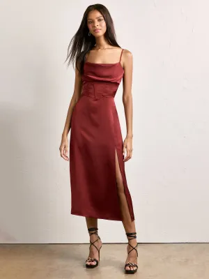 Corset Cowl Neck Satin Slip Dress - Dress Forum