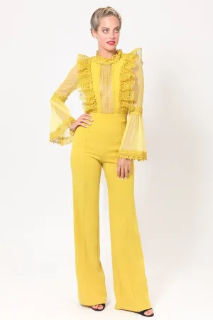 Crochet Ruffle and Bell Sleeve Jumpsuit
