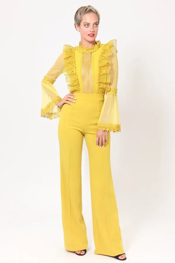 Crochet Ruffle and Bell Sleeve Jumpsuit