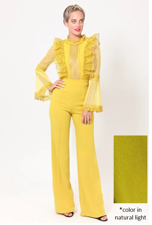 Crochet Ruffle and Bell Sleeve Jumpsuit