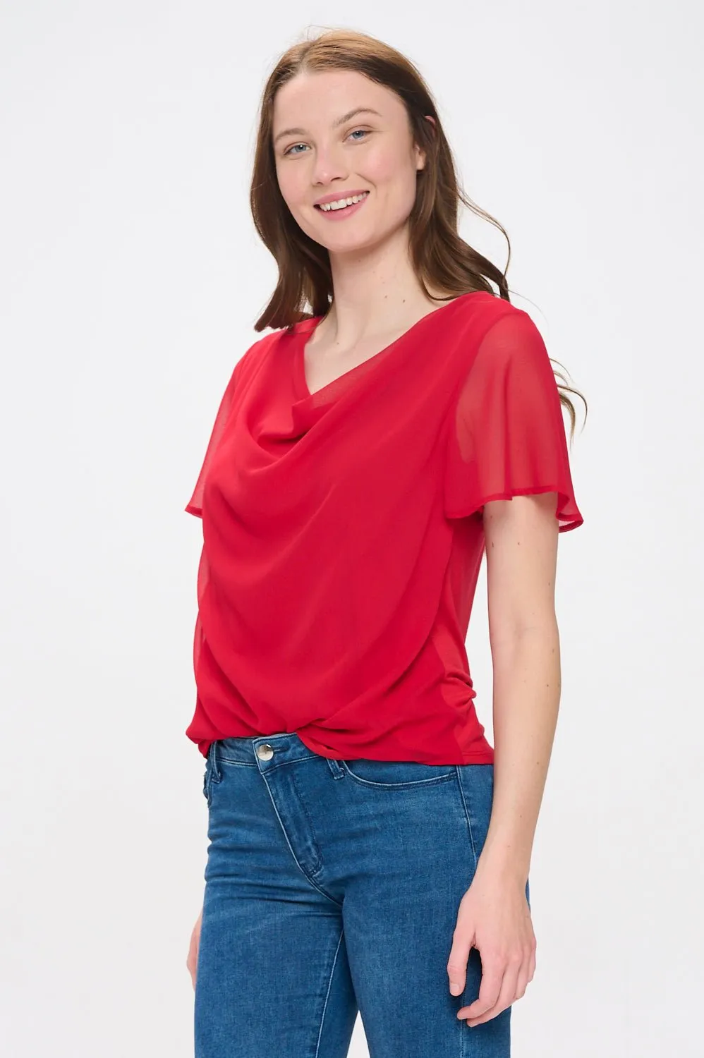 Destiny Flutter Sleeve Cowl Neck Top