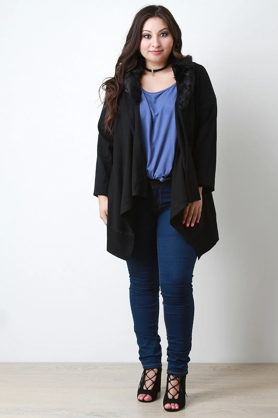Detachable Faux Fur Collar Cardigan